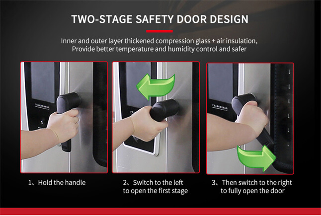 Safety measures for commercial induction steam ovens.