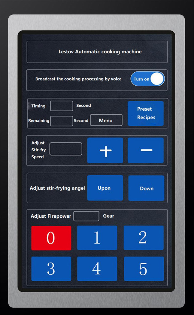 the touch screen control panel of automatic cooking machine