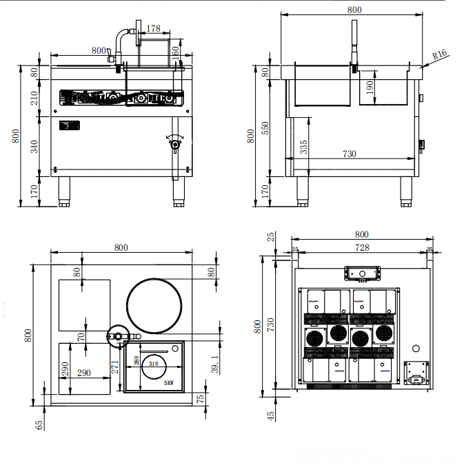 the CAD of Commercial Induction Hob Double Burner with Pasta Boiler LT-B290II+B300+ZML