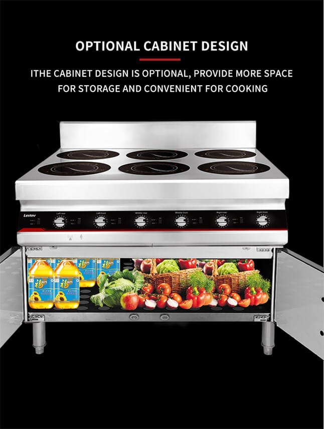 Lestov commercial induction cooktop 6 burners with cabinet